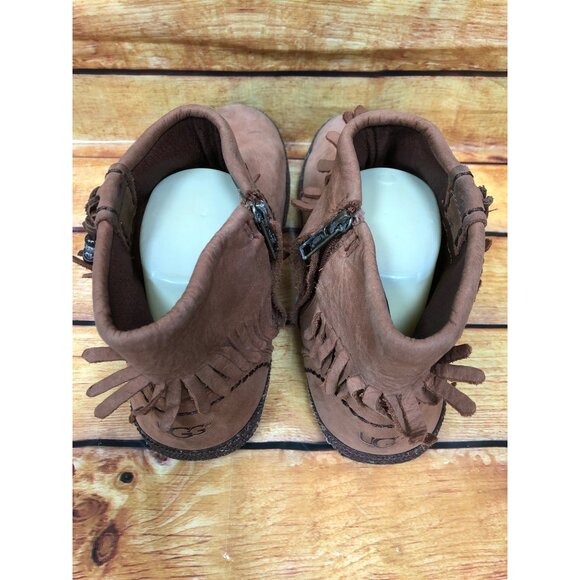 UGG Tiana Fringe Ankle Booties Brown Leather Side Zip Casual 1005454 Womens 10 ( - Picture 4 of 10
